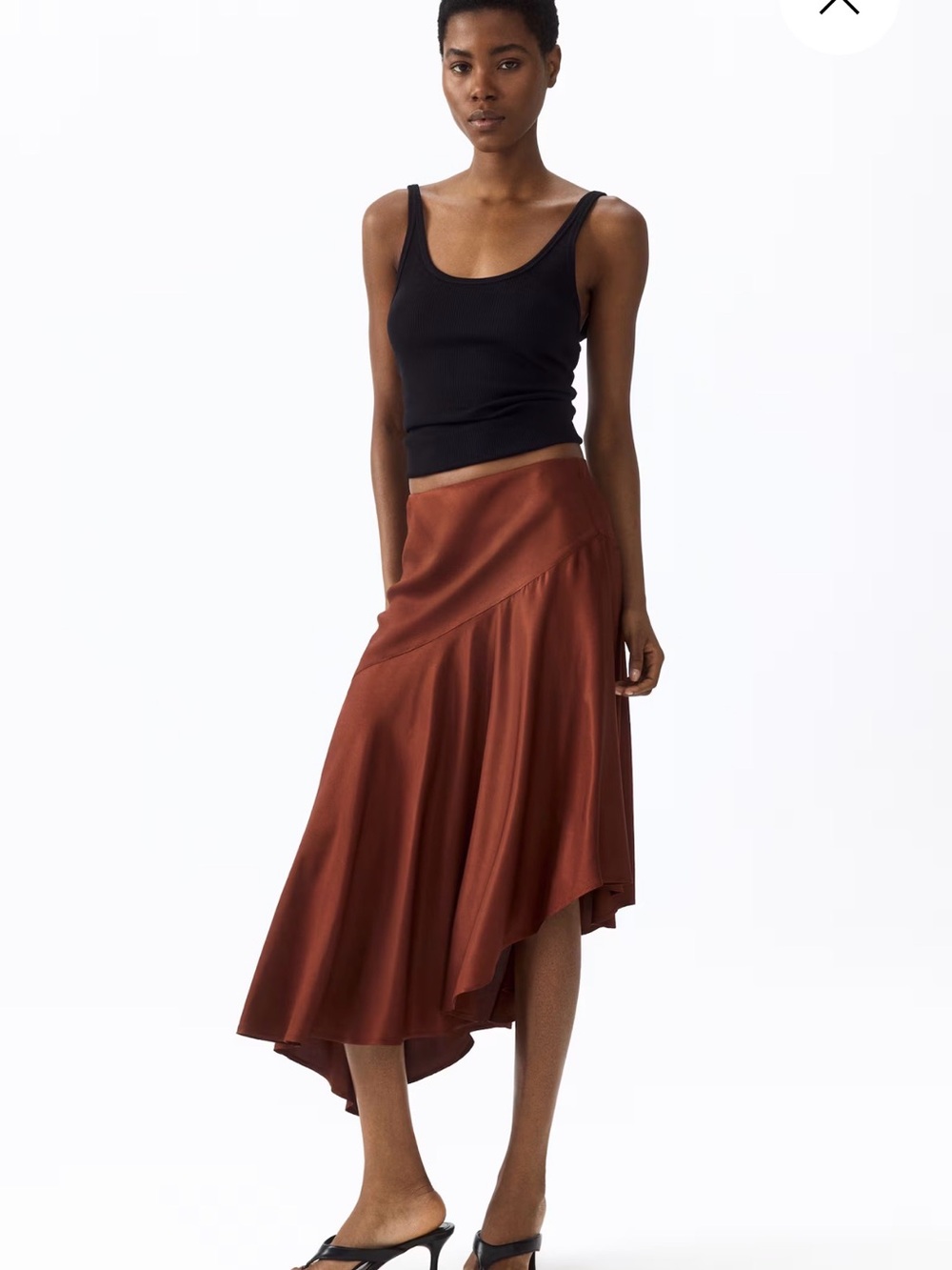 H&M Asymmetrical Satin Skirt in Rust Brown
